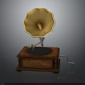 Classic Vintage Gramophone Design With Wooden Base Brass Horn Turntable And Crank Handle