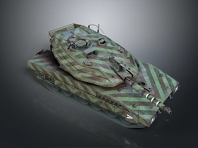 Modern Military Tank With Camouflage Paint Large Cannon And Metal Tracks 3d model