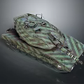 Modern Military Tank With Camouflage Paint Large Cannon And Metal Tracks