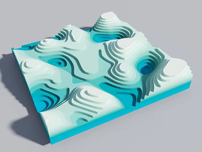 Abstract 3D Artistic Model With Blue And White Wavy Patterns And Swirls Design 3d model