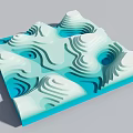 Abstract 3D Artistic Model With Blue And White Wavy Patterns And Swirls Design