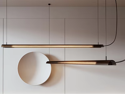 Minimalist Modern Linear Pendant Lights With Sleek Metal Frame And Circular Decor 3d model