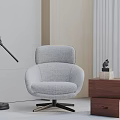 Gray Upholstered Accent Chair With Swivel Base And Floor Lamp Wooden Side Table