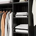 Organized Wardrobe Interior With Hanging Clothes Folded Garments Drawers Storage Boxes And Shoes