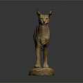 Caracal Realistic Detailed Sculpture Artwork Standing on Natural Stone Base