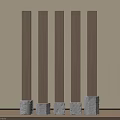 Five Brown Columns With Gray Stone Bases Against Beige Wall And Brown Floor