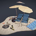 Colorful Beach Items With Blue Chairs Yellow Umbrella Inflatable Mat And Sandals