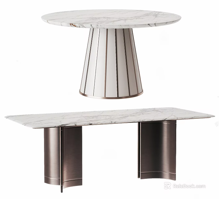 Elegant Marble Dining Tables Featuring Circular Striped Base And Rectangular Metal Legs 3d model