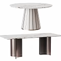 Elegant Marble Dining Tables Featuring Circular Striped Base And Rectangular Metal Legs 3d model