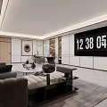 Modern Office Interior With Open Layout Large Digital Screen Desk Sofa Area And Marble Floor 3d model