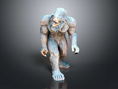 Mythical Snow Yeti Creature 3D Model With Muscular Build And Blue Fur 3d model
