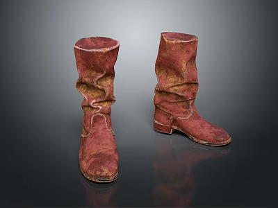 Fashionable Vintage Red Leather Mid Calf Boots With Wrinkled Design For Daily Use 3d model