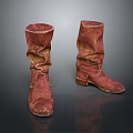 Fashionable Vintage Red Leather Mid Calf Boots With Wrinkled Design For Daily Use