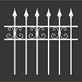 Scenic View Of White Iron Fence With Pointed Spikes And Decorative Scrolls On Gray Background