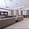 Modern Living Dining Room Interior With Marble Coffee Table Sofa And TV Cabinet Decor
