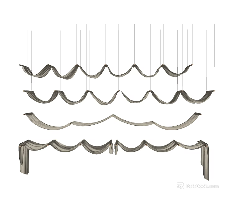 Stylish Hanging Ceiling Drapery With Wavy Curtain Design For Interior Decoration 3d model 