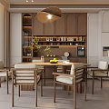 Modern Living and Dining Room Interior With Open Layout Sofa Coffee Table Dining Chairs and Kitchen Area