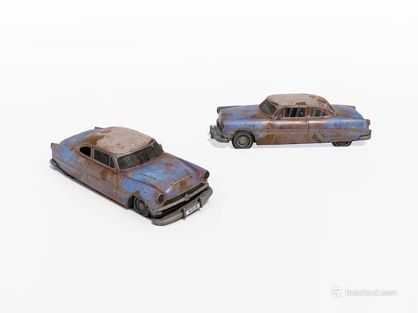 Rusty Old Vintage Cars With Faded Paint And Worn Out Exteriors On White Background 3d model 