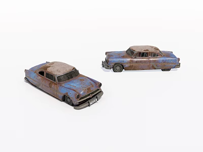 Rusty Old Vintage Cars With Faded Paint And Worn Out Exteriors On White Background 3d model