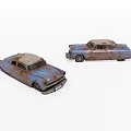Rusty Old Vintage Cars With Faded Paint And Worn Out Exteriors On White Background