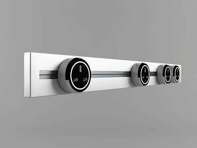 Modern Sleek Wall Mounted Switch Panel With Circular Black Buttons And Sockets 3d model