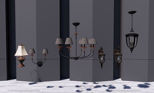 Simple European lamps and lanterns combination chandeliers 3d model