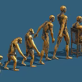 Human Evolution Stages Depicted As Golden Statues From Ape To Laptop User