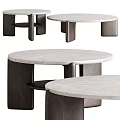 Modern Round Coffee Table Design With Marble Top And Dark Wooden Frame