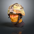 Detailed Military Character Model With Camouflage Helmet And Yellow Face Mask