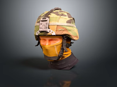 Detailed Military Character Model With Camouflage Helmet And Yellow Face Mask 3d model