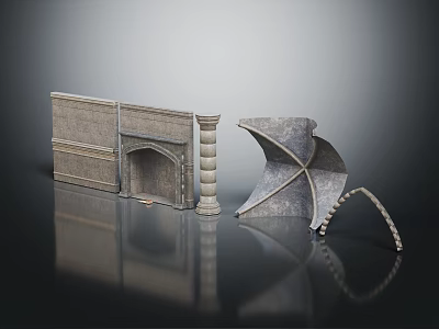 Stone Scene Construction Components With Wall Panel Arched Structure Column And Curved Decoration 3d model