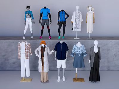 Modern Window Model Clothes Rack Doll Clothes Hanger Clothing Store Doll Window Clothing Men and Women Models 3d model