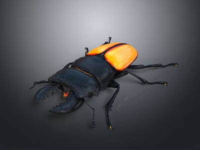 Detailed Black and Orange Beetle with Large Mandibles and Shiny Exoskeleton 3d model