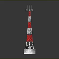 Communication Tower Steel Structure With Red And White Sections And Antenna On Top