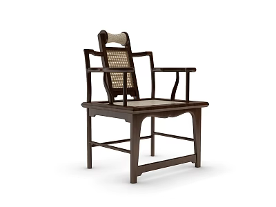Classic Wooden Leisure Chair Featuring Woven Backrest Seat And Armrests Design 3d model