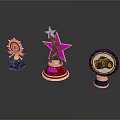 Different Trophy Designs With Star Shaped Camera Icon Gold Accents And Colorful Bases