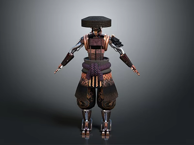 Traditional Armored Warrior Character With Decorative Helmet And Detailed Armor Design Standing Pose 3d model