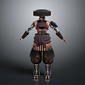 Traditional Armored Warrior Character With Decorative Helmet And Detailed Armor Design Standing Pose