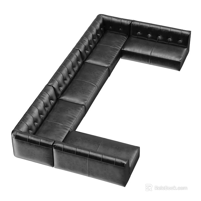 Large Black Leather L Shaped Sectional Sofa With Tufted Details And Comfortable Seats 3d model 
