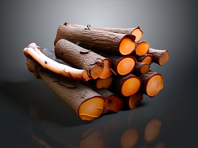 Natural Stacked Wooden Logs With Cut Ends And Brown Orange Texture 3d model