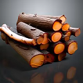 Natural Stacked Wooden Logs With Cut Ends And Brown Orange Texture