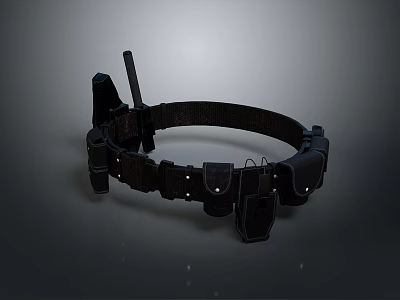 Durable Multifunctional Black Utility Belt With Multiple Small Pockets And Walkie Talkie 3d model