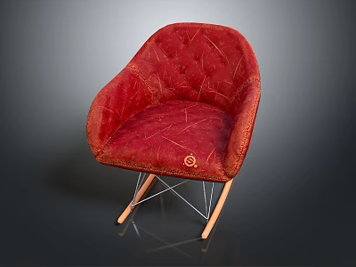 Modern Red Velvet Single Sofa Armchair With Curved Design And Wooden Legs 3d model