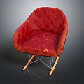Modern Red Velvet Single Sofa Armchair With Curved Design And Wooden Legs