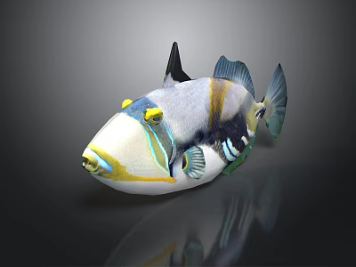 Colorful Tropical Fish with Yellow Blue White and Black Patterns on Dark Background with Reflection 3d model