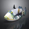 Colorful Tropical Fish with Yellow Blue White and Black Patterns on Dark Background with Reflection