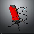 Red Robot With Silver Top Yellow Label Black Mechanical Arms And Blue Eyes Mechanical Legs