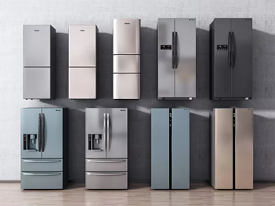 Modern Refrigerators and Freezers With Different Designs And Multiple Door Styles 3d model
