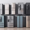 Modern Refrigerators and Freezers With Different Designs And Multiple Door Styles 3d model