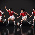 Women Soccer Players Running in Red Jerseys White Shorts with Soccer Balls